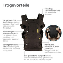 Flip Luxe 4-in-1 Babytrage - Grau Fischgrät-Stoff und Gold