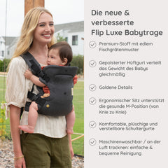 Flip Luxe 4-in-1 Babytrage - Grau Fischgrät-Stoff und Gold